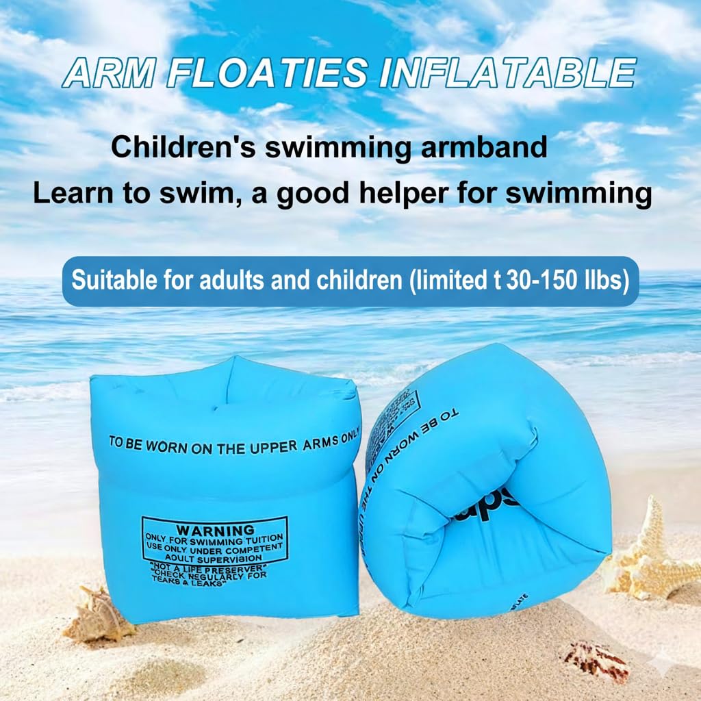 2 Pack Arm Floaties for Kids and Adults- Inflatable Floaties for Kids 6-12yrs, Blow up Water Wings for Toddlers, Swimming Arm Pool Floats for Children and Adults 30-150LBS(Blue and Pink)