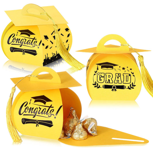 TaoBary 30 Pcs Graduation Cap Gift Boxes Graduation Decorations Class of 2026 Candy Box with Tassel for 2026 Grad Party Favors Supplies(Gold, Black)