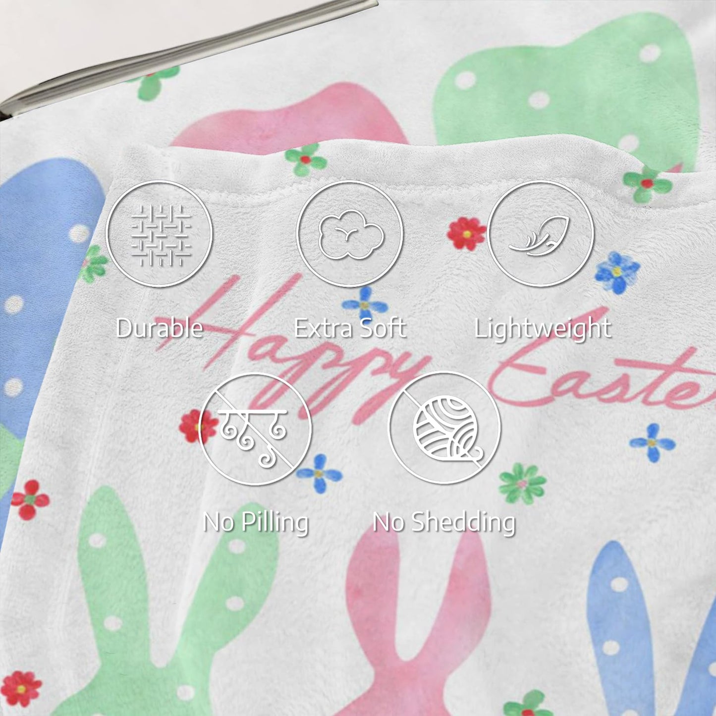 Cute Easter Bunny Blanket, Bunny Floral Throw Blanket for Couch Bed Sofa, Soft Cozy Girl Fleece Blanket, All Season Lightweight Flannel Blanket for Easter Decorations All Season 40x50 Inch