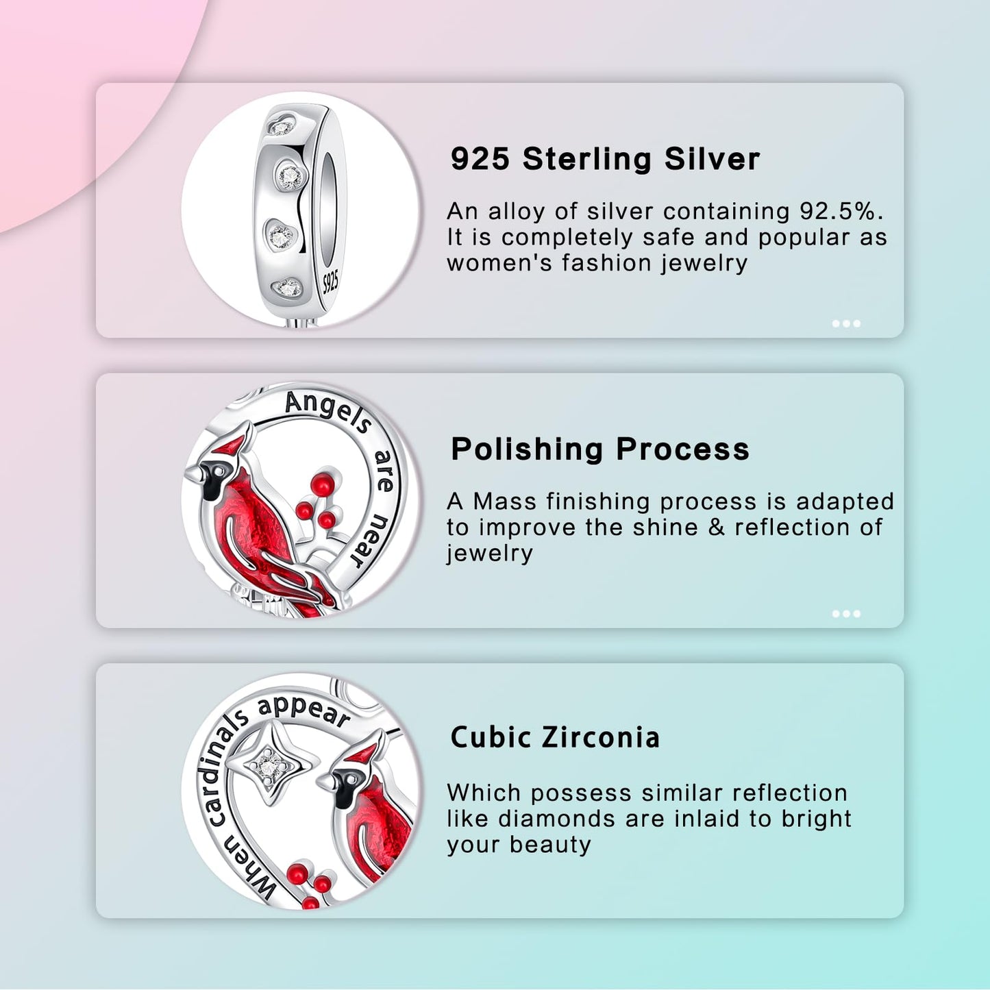 LUXILLA Heart Red Hummingbird Charm 925 Sterling Silver Fits Bracelets Necklace Pendant Bead Charms Jewelry Gift for Women Family Friends