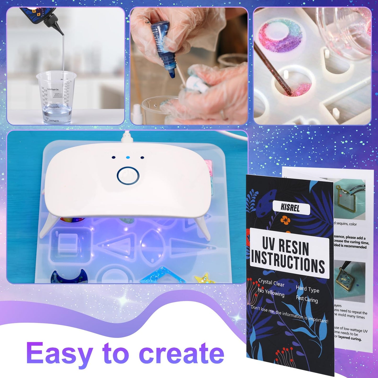 UV Resin Jewelry Making Kit, 300g Crystal Clear Resin with Light and Molds, DIY Jewelry Making Kit, Resina Starter Kits for Keychain and Earring