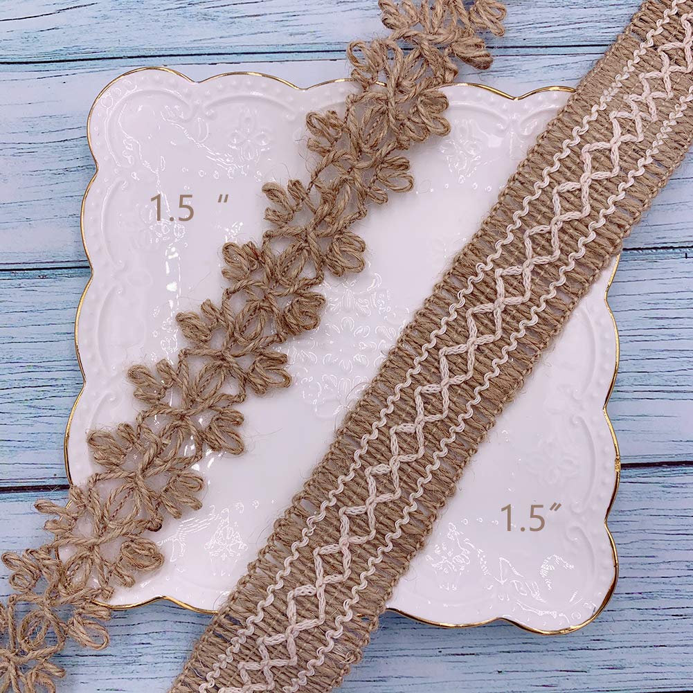 Ribbons,8 Rolls Burlap Lace Burlap Wedding Ribbon Natural Jute Rope Twine String for Crafts Gift Wrapping Wedding Party Home Decoration(17.6 Yards)