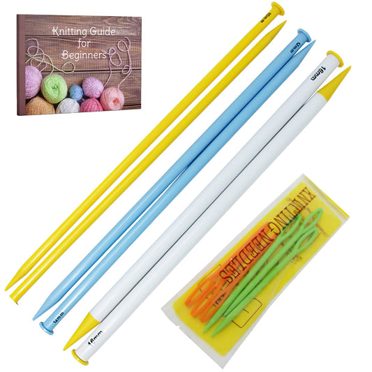 KnitPal 16-inch (40cm) Straight Knitting Needles Set for Large Projects - Long Plastic Knitting Needles - 3 US Sizes: 15/10mm, 17/12mm, 19/16mm - with eBook