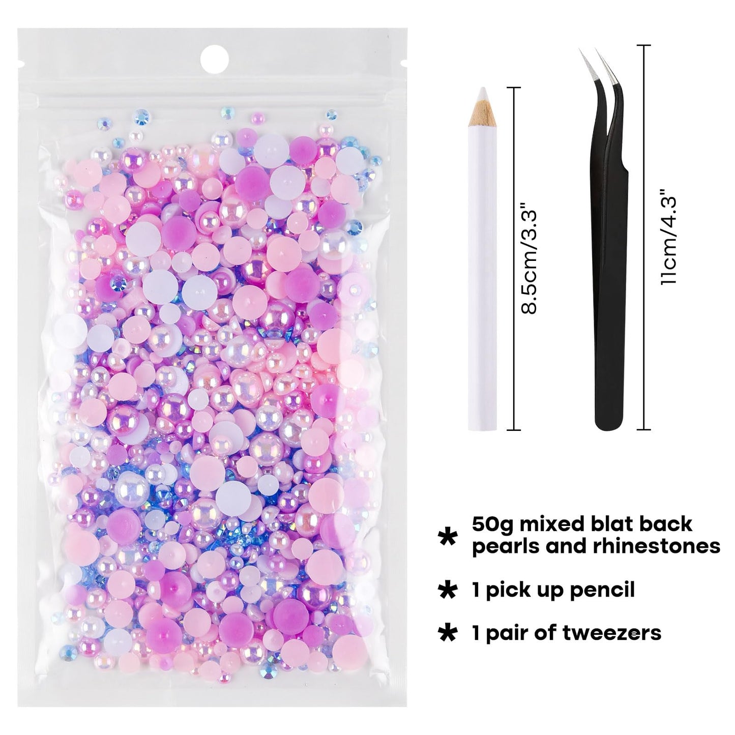 ASTARON 50g Mix Flatback Rhinestones Half Pearls for Crafts Mixed Size 3mm-10mm Flat Back Rhinestones for Crafts Flatback Pearls for Decorating Tumblers Mugs Nail Art Shoes (Pink Purple Series)