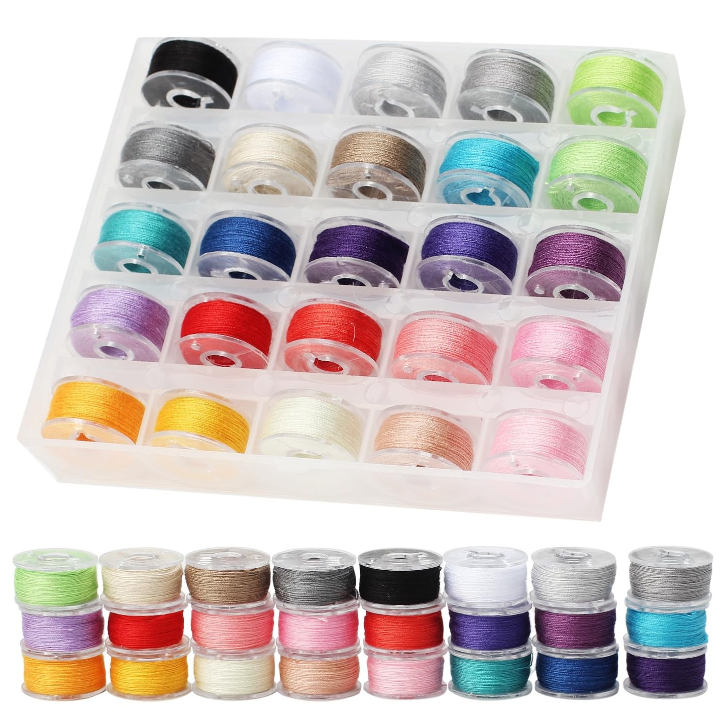 50Pcs Bobbins Sewing Threads Kit 25 Colors 500 Yards Sewing Polyester Thread Spools with 25Pcs Same Color Prewound Bobbins for Hand Sewing DIY Emergency Travel Sewing Machine Use