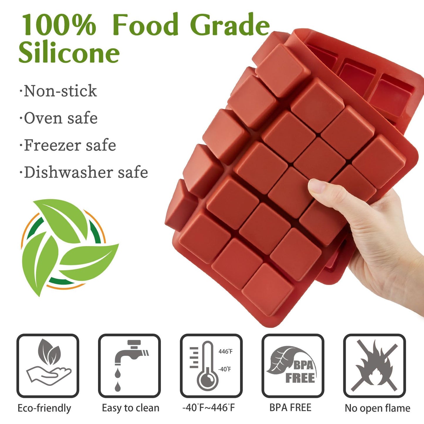 JOERSH 2PCS Square Silicone Caramel Hard Candy Molds for Chocolate, Truffles, Ganache, Jelly, Praline, Brownie, Butter, Ice Cube Tray