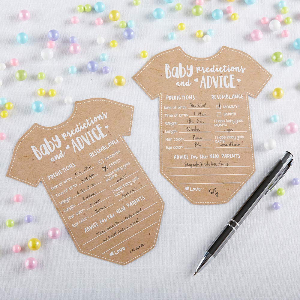 Kate Aspen Baby Predictions for Baby Shower Advice Cards - 50-Count Onesie Shaped Baby Shower Games for Girl or Boy - Gender Neutral Decor, Table Decorations, Activity and Keepsake For New Parents