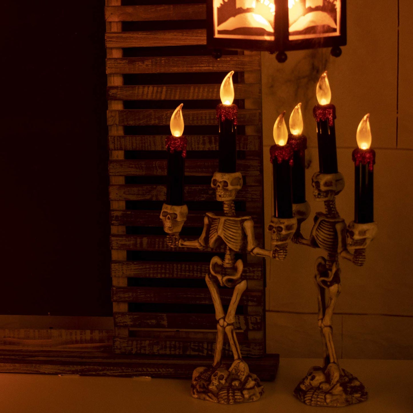 KI Store Halloween Candelabra with LED Flameless Candles Holder Battery Operated Flickering Spooky Lighting for Halloween Decorations Mental Décor Window Centerpieces