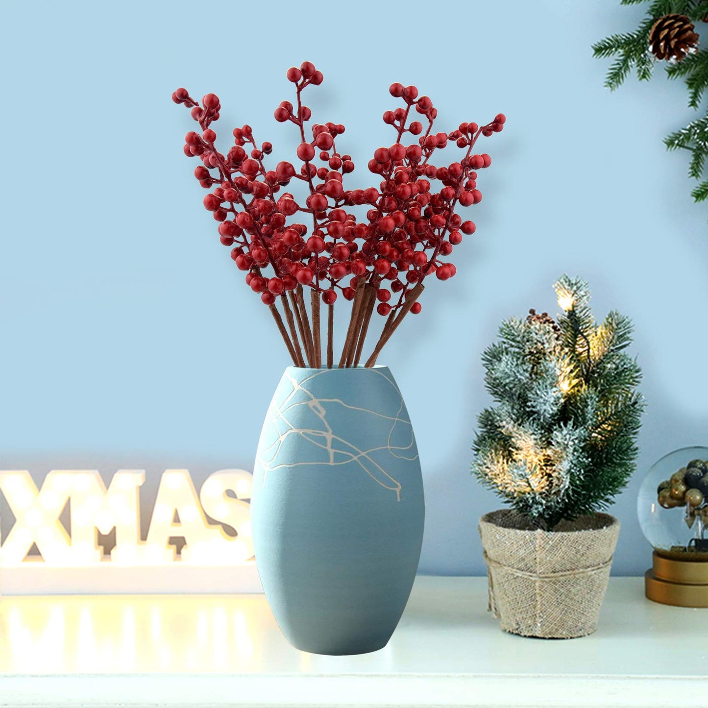 Jmkcoz 12 Pack Artificial Red Berry Stems Branches, Fake Burgundy Berry Picks Holly Berries for Christmas Tree Xmas Valenintes Wreath Decorations Floral Arrangements Home Holiday DIY Crafts Decor