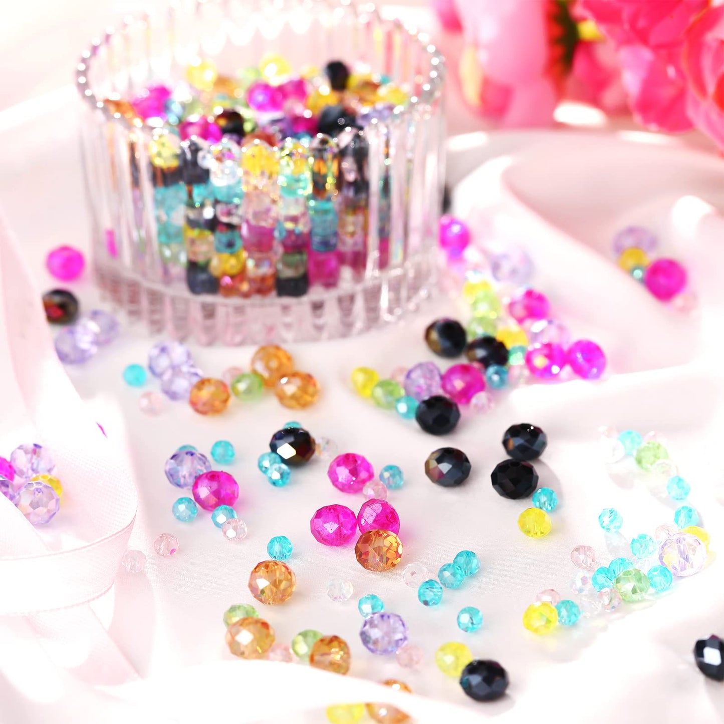 600 Pcs Crystal Glass Beads for Jewelry Making Bulk Faceted Gemstone Rondelle Loose Beads for Bracelet DIY Crafts 8 mm, 6 mm, 4 mm(Multi Color)