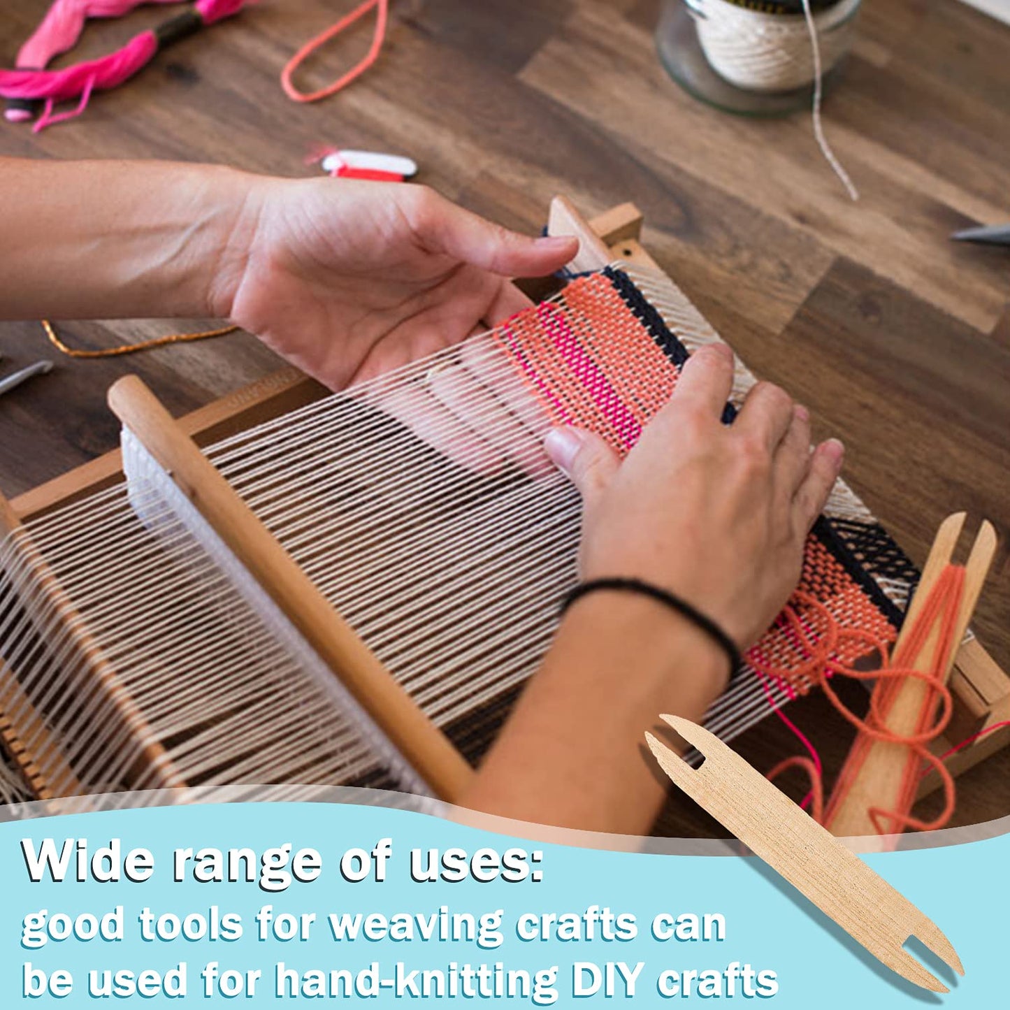 Wood Weaving Tools Set, with Crochet Needle and Comb Wooden Shuttles Stick for Inkle Loom Knitted DIY Craft Supplies