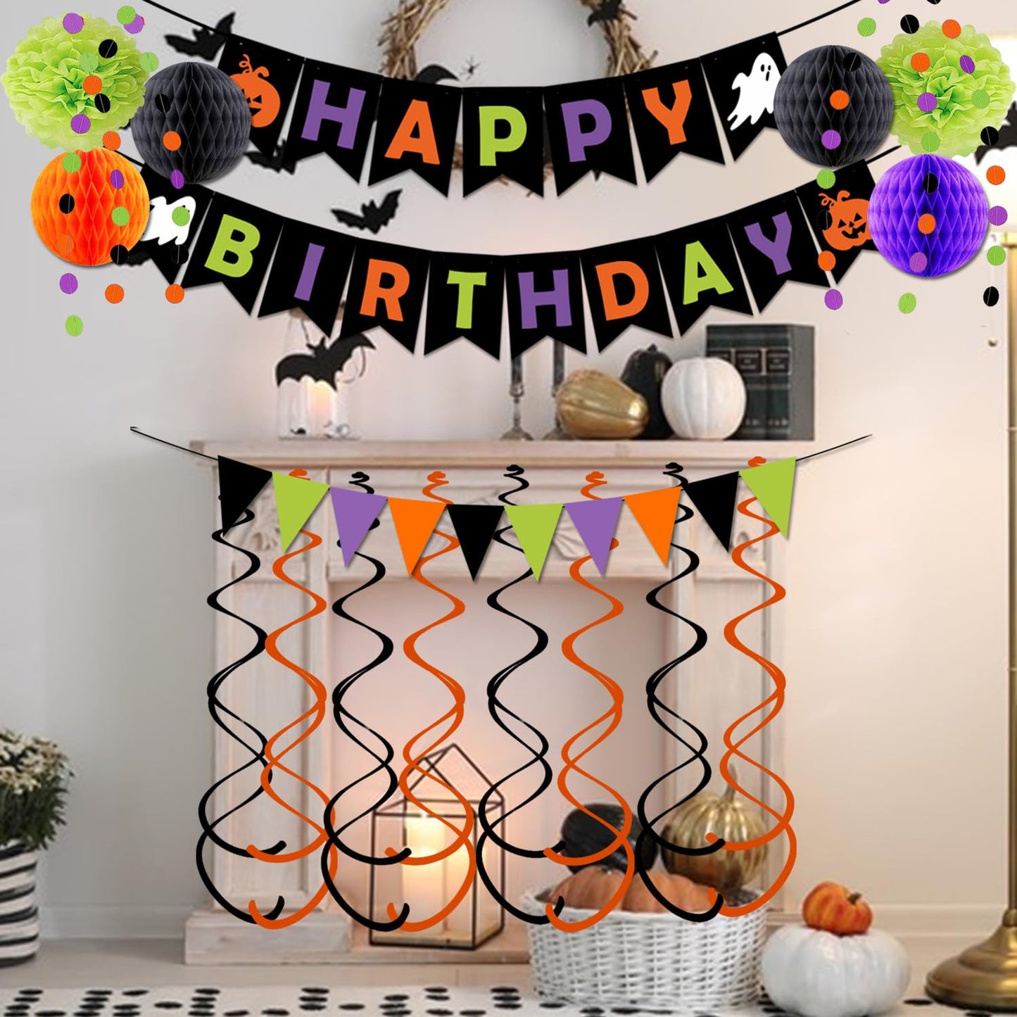 Halloween Birthday Party Decorations, Halloween Happy Birthday Banner, Halloween Birthday Party Supplies, Halloween Birthday Decor, Halloween Fireplace Mantle Home Decorations