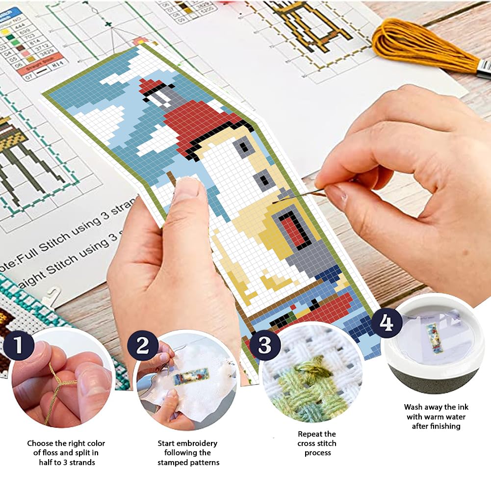 6 Set Bookmark Cross Stitch Kits Cross Stitch Bookmark Kit with Instructions Lighthouse Scenery Pattern Embroidery Kit for Beginners Bookmarks Making Kit for Gift