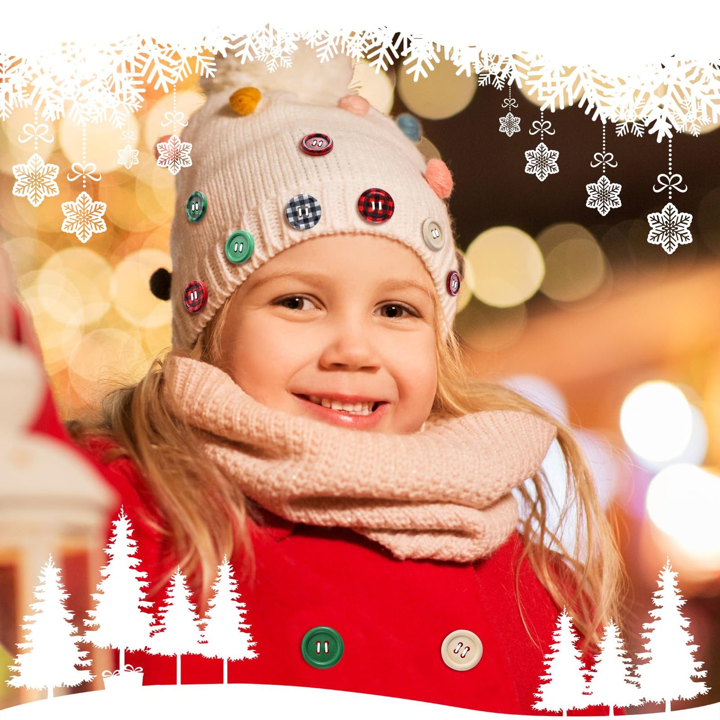 Luinabio 300 Pieces Christmas Buffalo Plaid Wood Buttons 4 Holes Black Red Wooden Buttons Gingham Craft Buttons Round Decorative Buttons for DIY Sewing Christmas Stocking Decor 0.79 Inch 6 Style