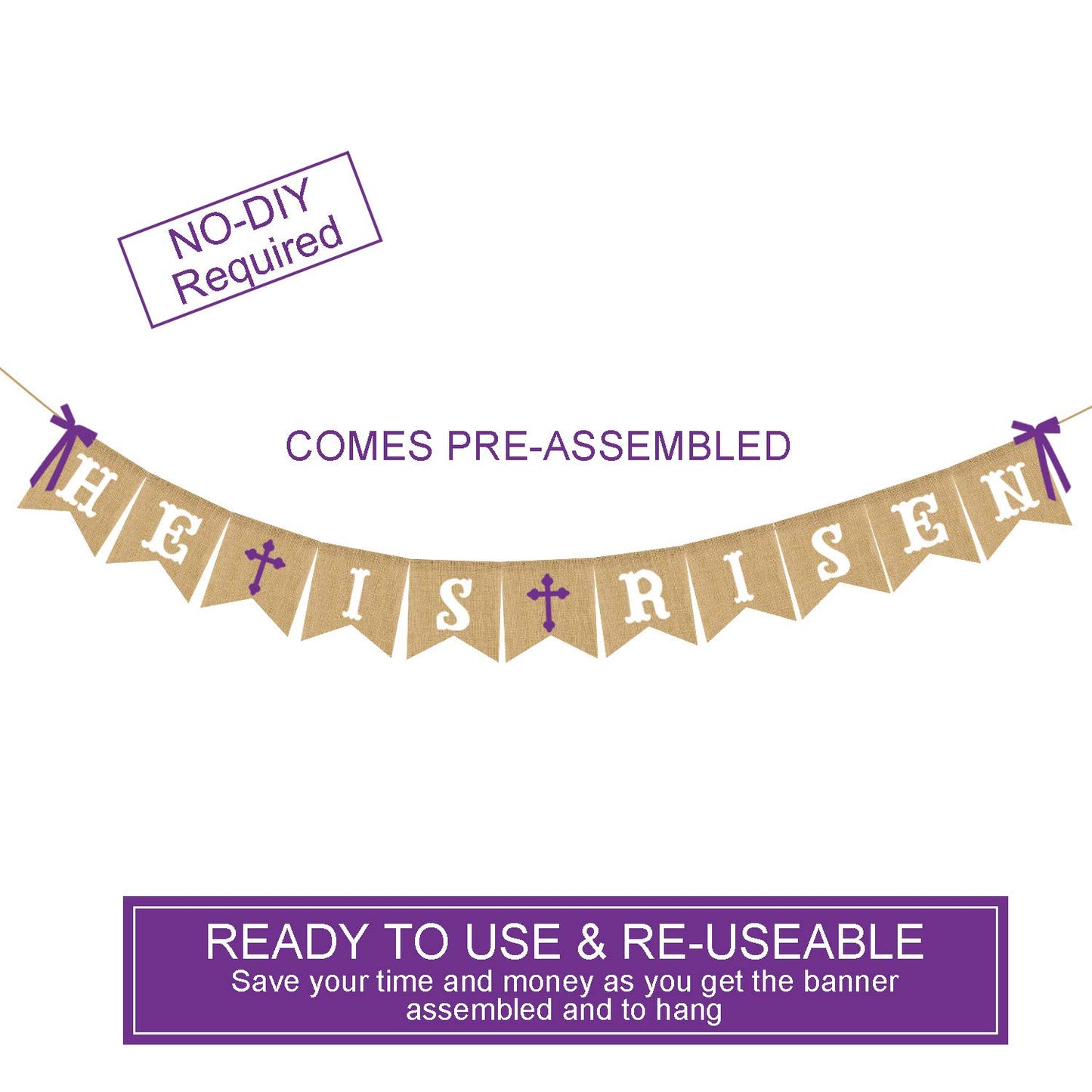 HE is Risen Banner Burlap - Easter Banner - Easter Decorations - Religious Holiday Resurrection Bunting - Church Mantel Outdoor Hanging Decor