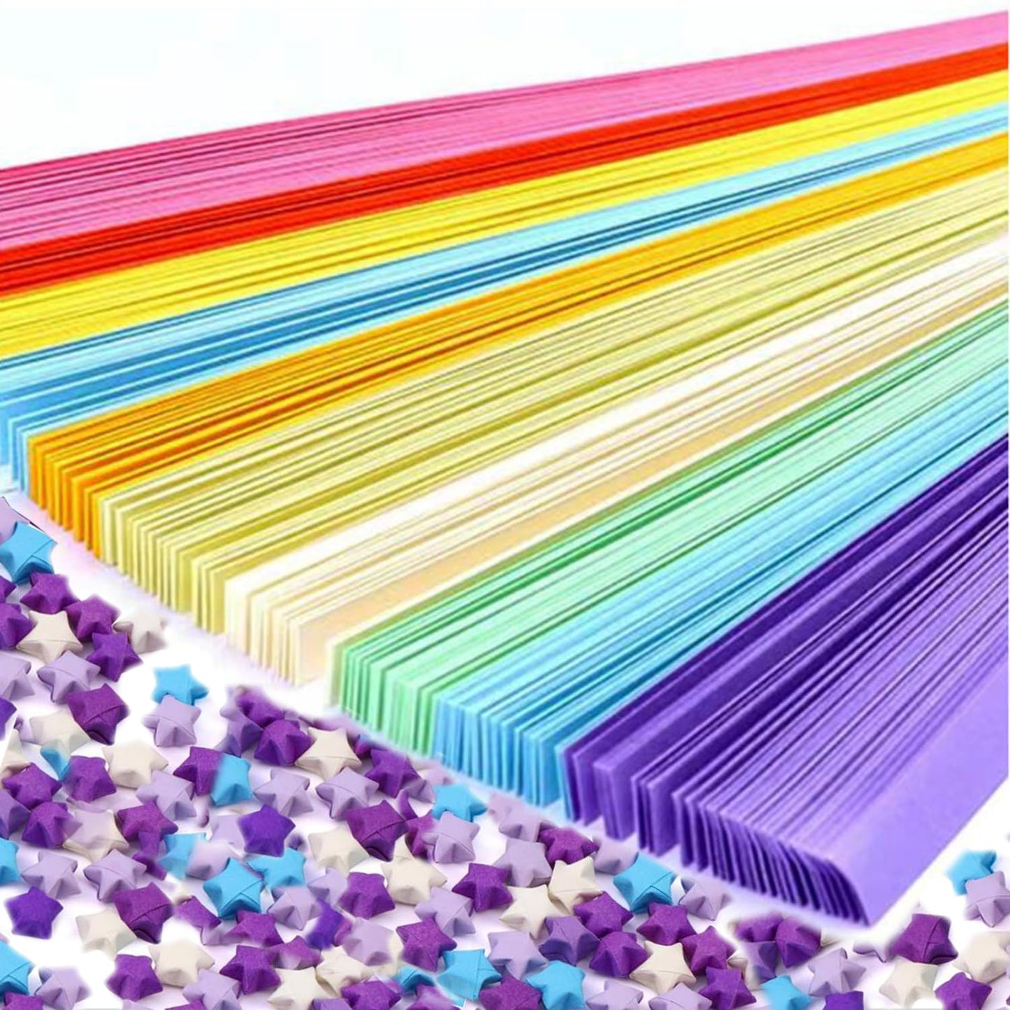 Star origami, star folded paper strips in color, handmade paper stars (10 color mix (1350 sheets))