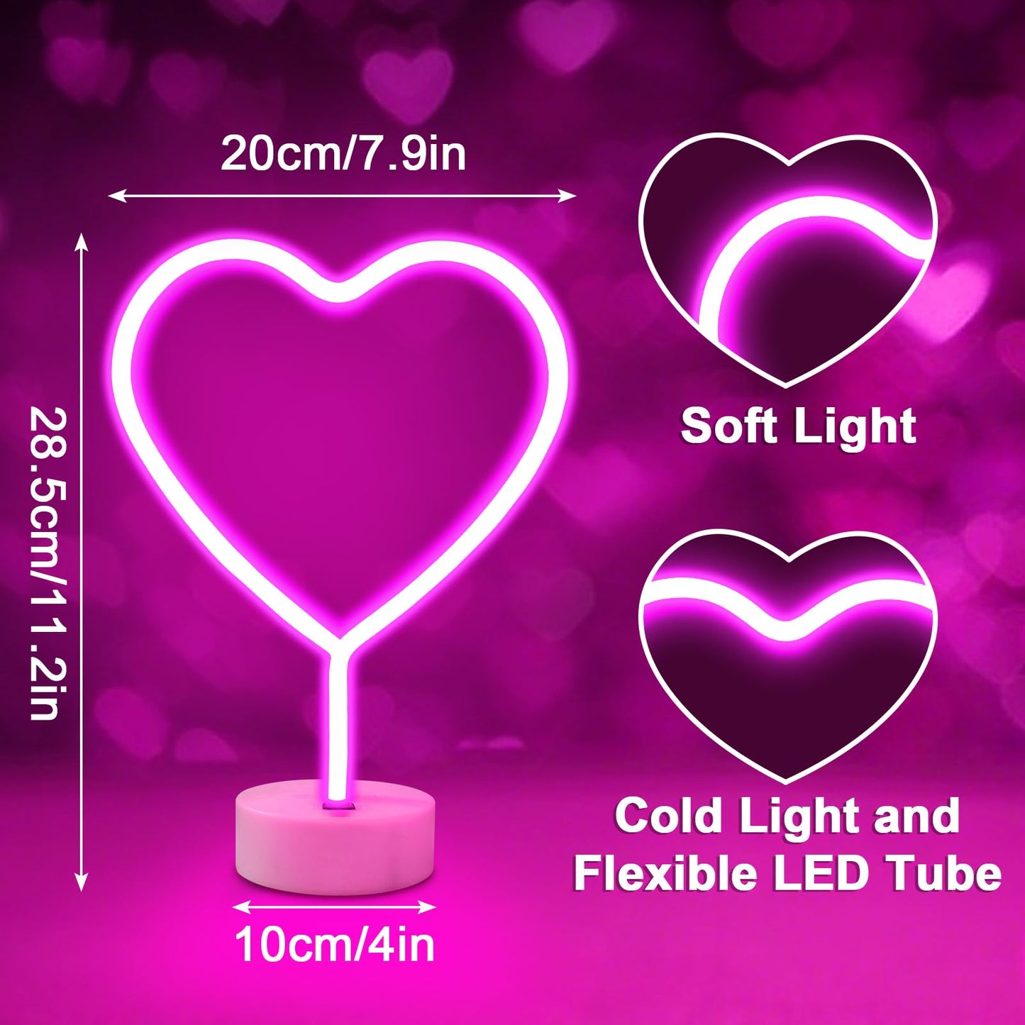 2 Pack Heart Neon Signs, LED Lights Battery Operated or USB Powered Decoration Lamp, Neon Lights Decor for Valentine's Day Gifts, Wedding, Party, Pink Room Decor (Pink Heart)