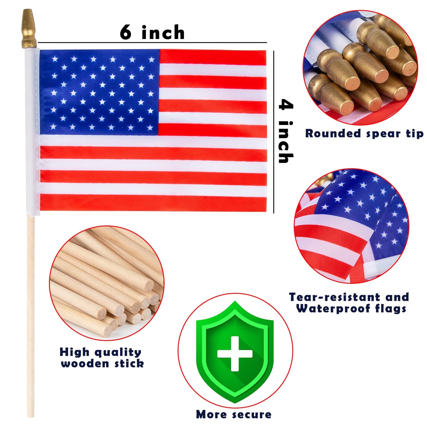40 Pack Small American Flags on Stick 4*6 Inch Mini American Flags for 4th of July Decorations Memorial Day Decorations Patriotic Decorations US American Hand Held Wooden Stick Flag with Kid-Safe