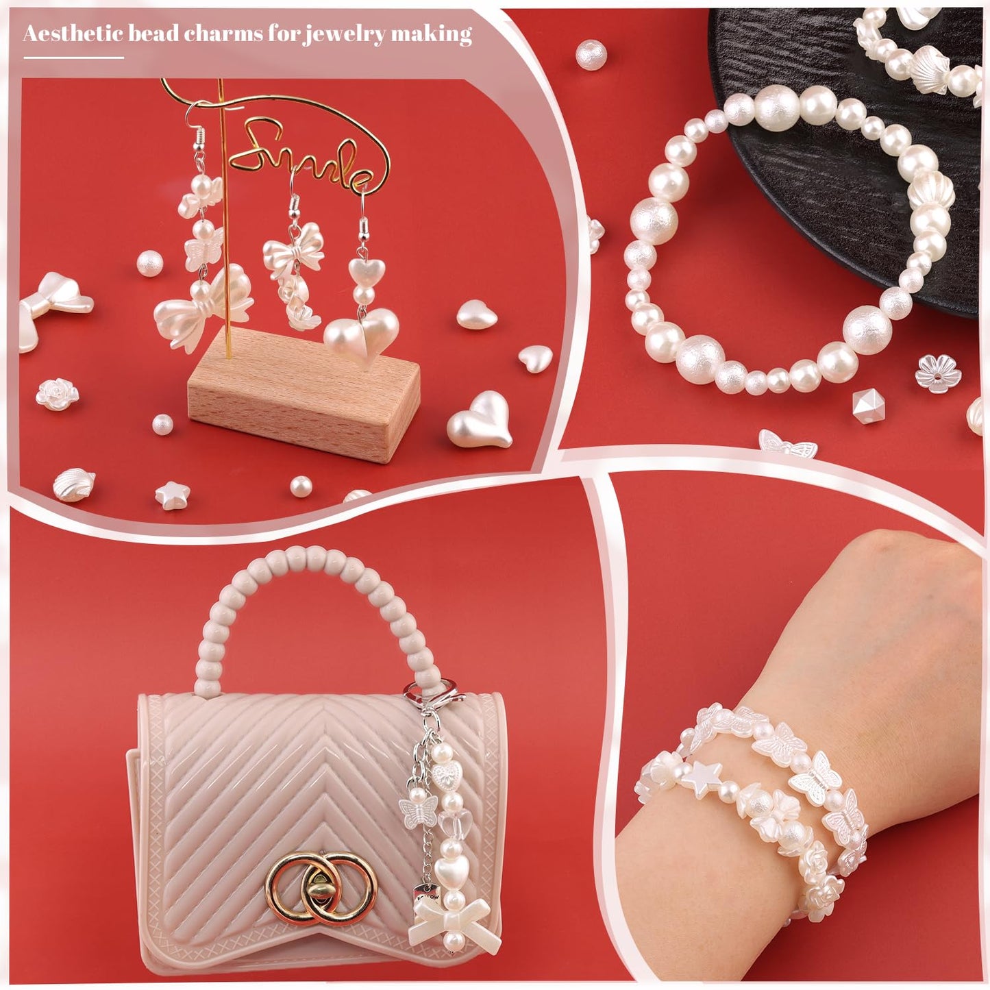 TINKRSTUFF Assorted 270-320PCS Mix ABS Imitation Pearl Beads for Bracelet Making, Bow Butterfly Heart Kawaii Aesthetic Acrylic Beads,Cute Beads for Jewelry Making DIY Necklace Keychain Phone Charms