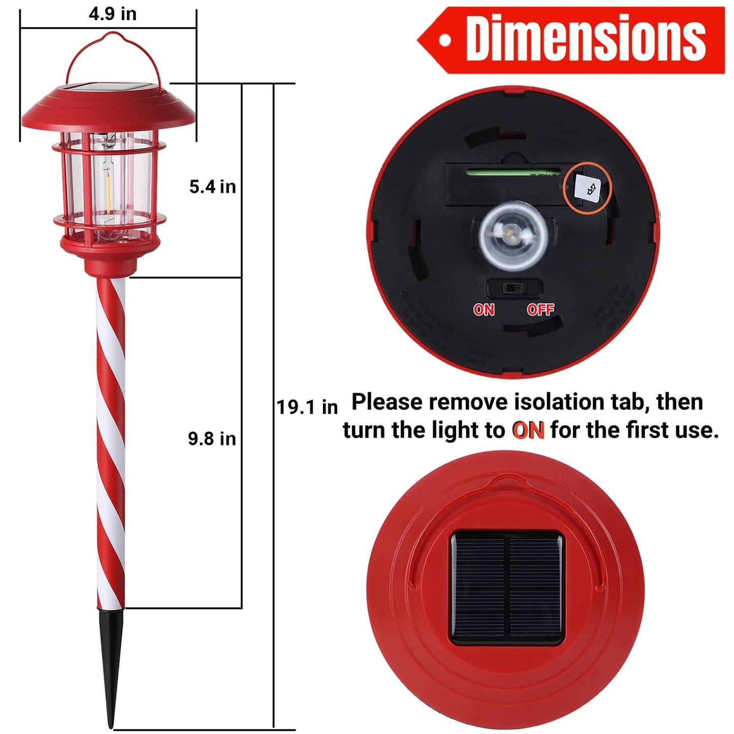 Dynaming 6 Pack Dual Use Solar Christmas Path Lights Outdoor, Hanging Lantern Solar Garden Light with Edison Bulb, Xmas Pathway Markers, Auto On/Off Candy Cane Lights for Patio Yard Walkway Driveway