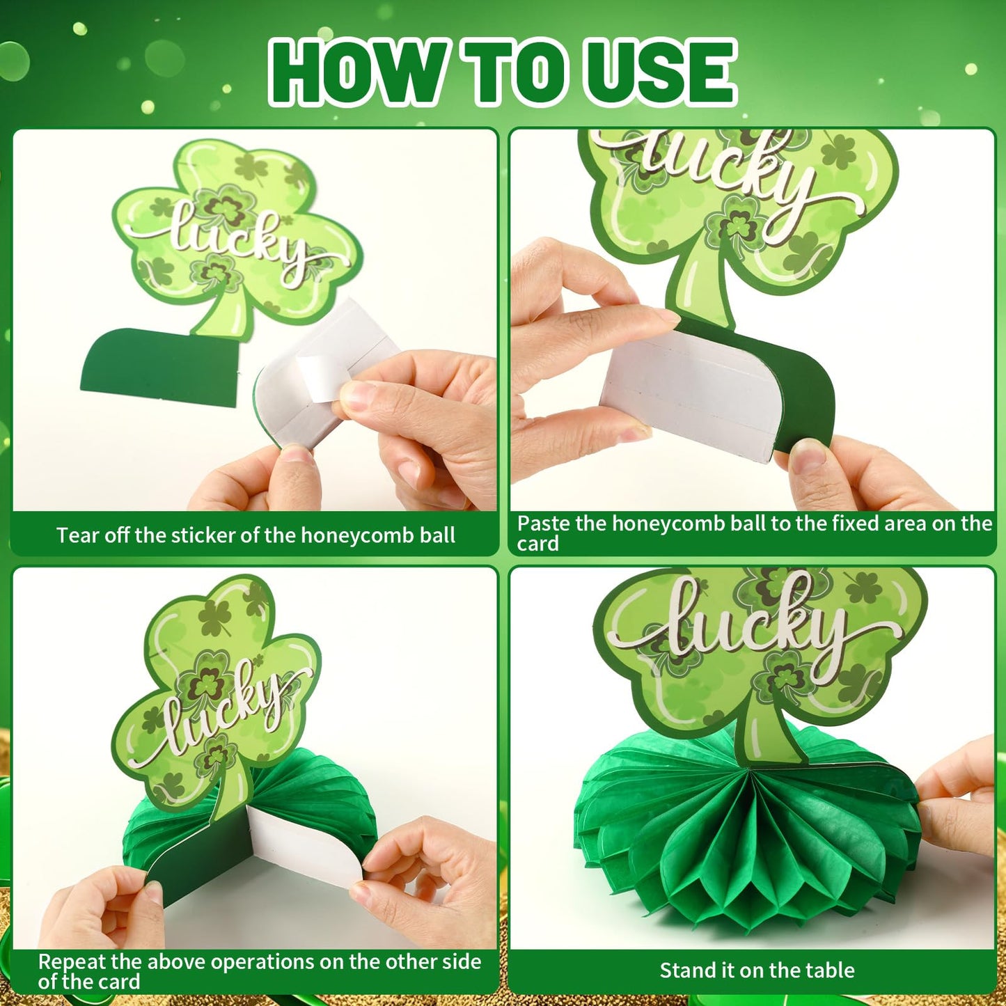 DTOFOOT St Patricks Day Table Decoration 10 Pack Shamrock Honeycomb Centerpieces for Table Irish Clover Table Topper Decor St. Patrick's Day Irish Holiday Party Favor Supplies