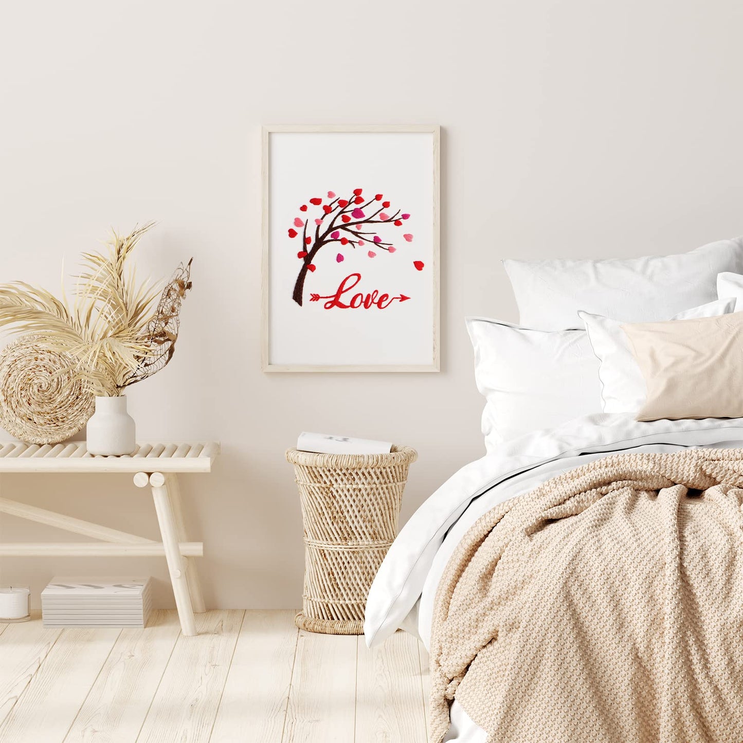 Louise Maelys Love Heart Tree Beginners Embroidery Kits,Cross Stitch Starter Kit for Adults Including Cloth with Lovers Pattern Hoop Needles Instruction and Threads