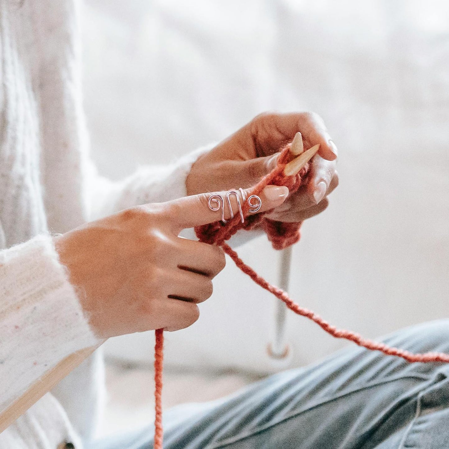 4Pcs Crochet Ring + 120Pcs Stitch Markers Adjustable Crochet Tension Rings for Finger Handmade Open Yarn Guide Crocheting Rings Knitting Accessories with Box,The Ideal Aid to Crochet Supplies