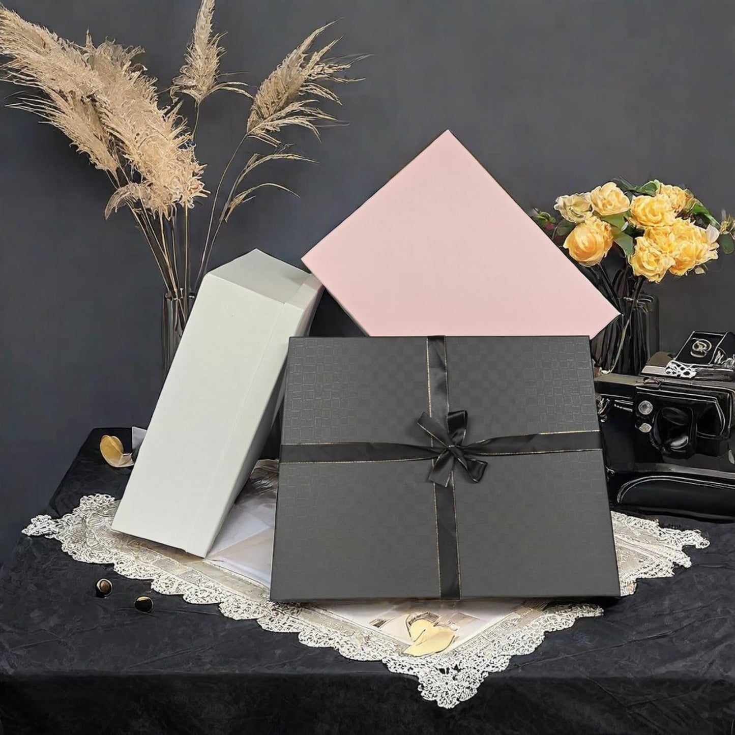Large Gift Box 16.5x13x5.5 inches,Black Boxes for Presents,Birthday,Valentine's Day,Mother's Day,Christmas,Anniversary