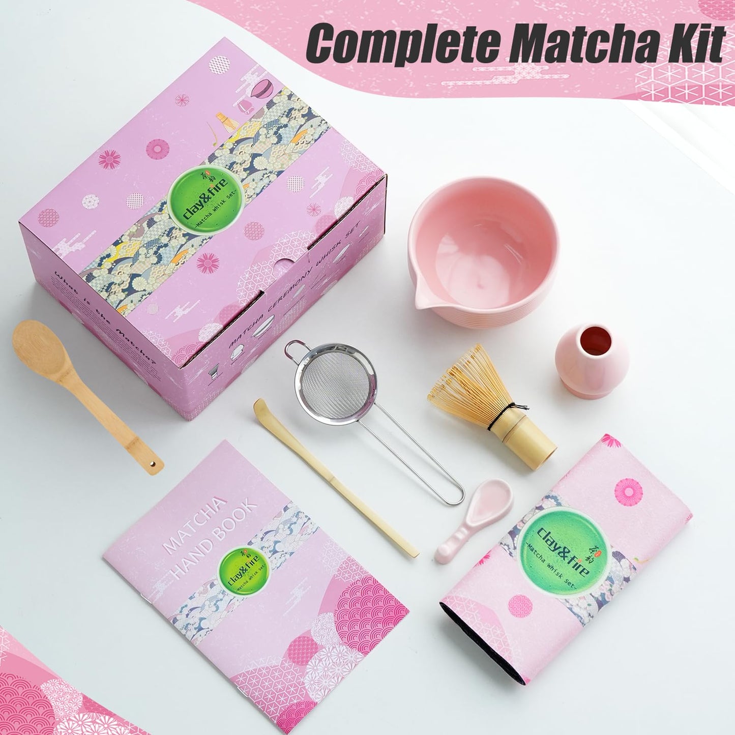 Matcha Whisk Set, 9 pcs Ceramic Matcha Set, Gifts for Women,Matcha Bowl with Spout and Whisk, Matcha Kit for Matcha Lovers, Ideal Gift Christmas, Birthday, Anniversary