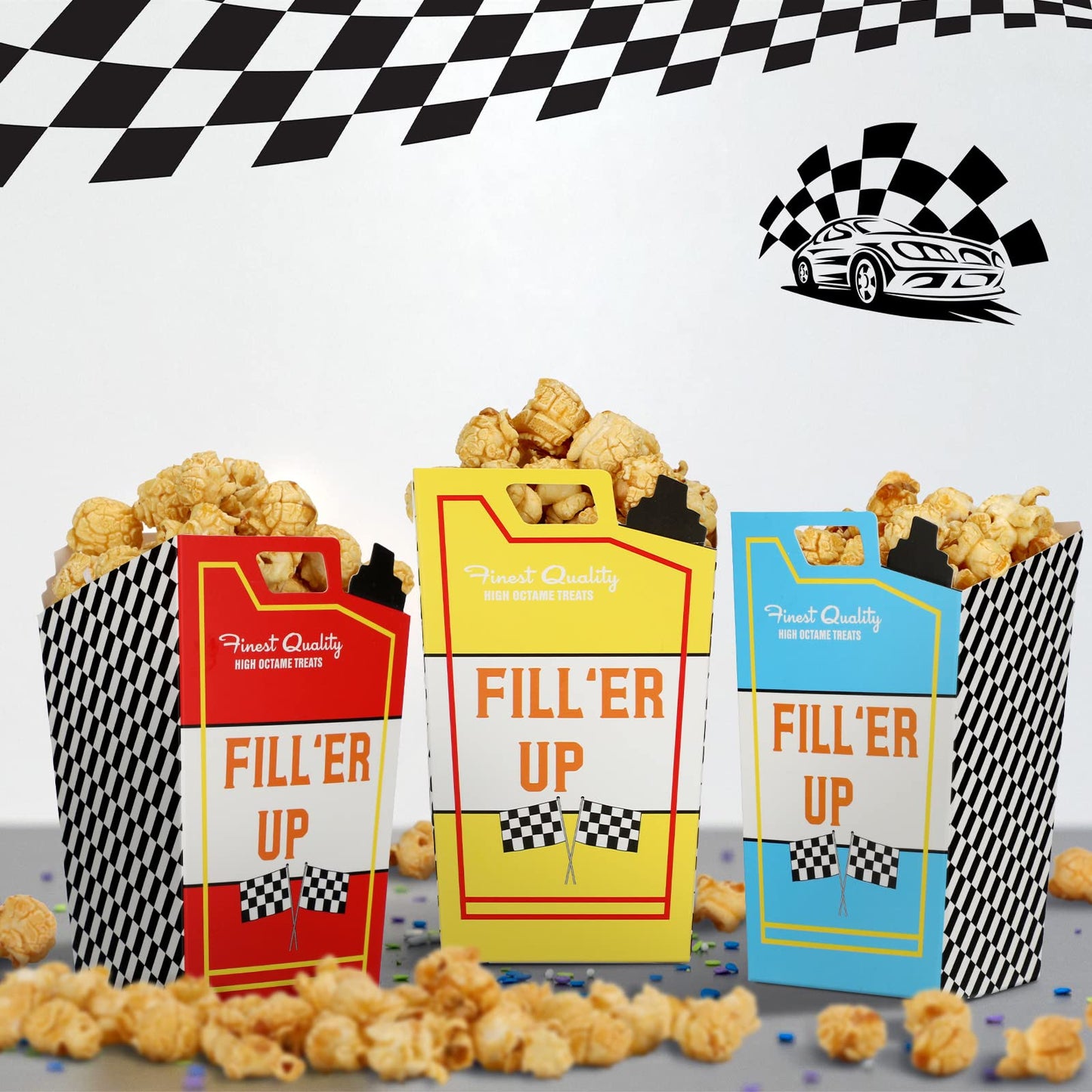 Outus 24 Pieces Race Car Fuel Can Popcorn Treat Boxes Racing Birthday Party Supplies Candy Cookie Container For Baby Shower, Bridal Shower, Race Car Theme Party Favors Decoration
