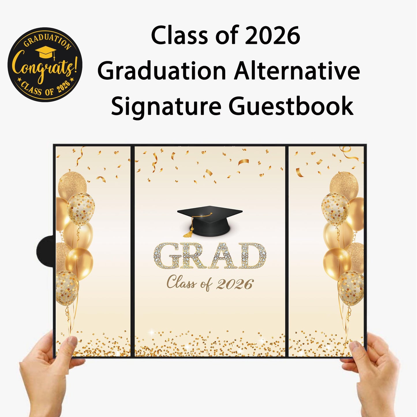DARUNAXY Black Gold Graduation Party Decorations, Class of 2026 Congratulations Graduates Alternative Signature Guest Book for Men Women Happy Graduation Gifts Congrats Grad Party Signing Card Board