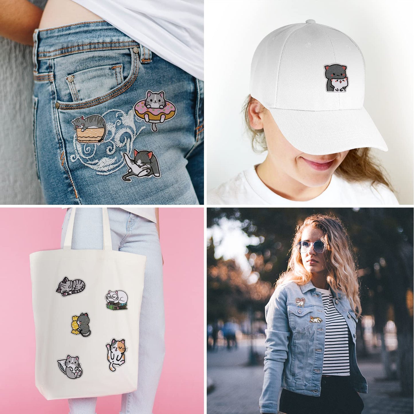 18Pcs Cute Cat Patches for Clothing, Iron on/Sew on Cat Applique, Iron Patches for Dresses Jeans Hats Shoes Shirts Jackets Backpacks