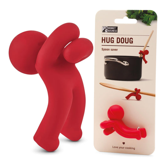 Monkey Business Spoon Saver - Hug Doug Silicone Spoon Saver and Rest, Adjustable to Most Kitchen Cooking Utensils, Red