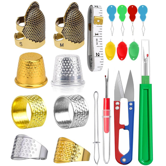 20 Pcs Sewing Thimble Kit,thimbles for Hand Sewing，Needle threaders，Seam Rippers for Sewing，Measuring Tape and Thread Snips, Hand Embroidery Craft（Complete Sewing Kit）