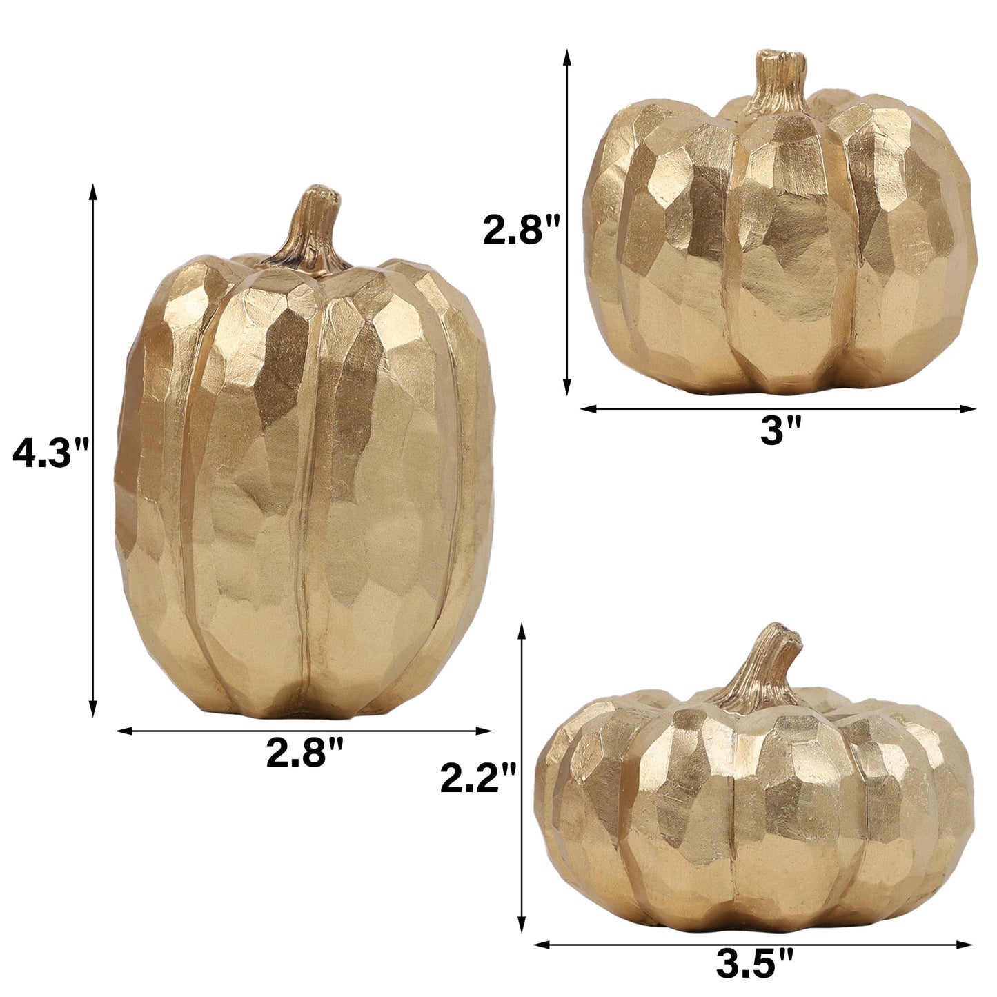 3 Pack Gold Pumpkins Thanksgiving Decorations- Fall Decor for Home, Table, Fireplace Mantel, Office, Elegant Decorative Pumpkin Autumn Indoor Decor