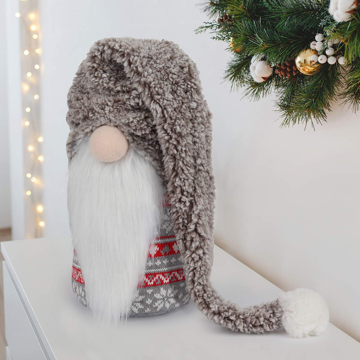 Christmas Gnome Plush 13 Inch Large Swedish Tomte Gnome Ornaments with Long Hat Holiday Scandinavian Christmas Decorations for Home (Grey, Nose Without Light)