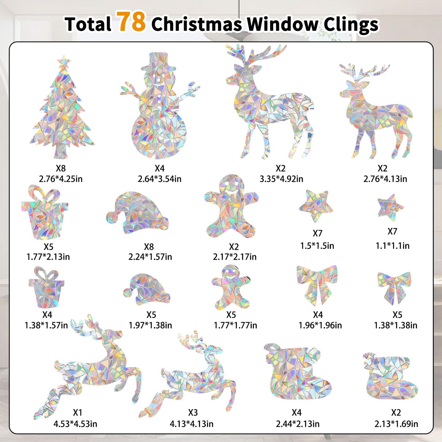 Christmas Window Clings, YUOROS 78 Pcs Christmas Decorations Window Stickers Decor Holiday Winter Xmas Tree Snowman Reindeer Decals