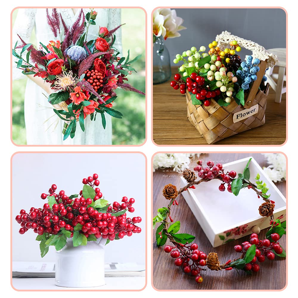 HUIANER 4 Pcs Artificial Red Berries, Christmas Fake Flowers Lifelike Redberry Stems Faux Fruit for Valentine's Day Wedding Home Kitchen Party Crafts Decoration(Red)