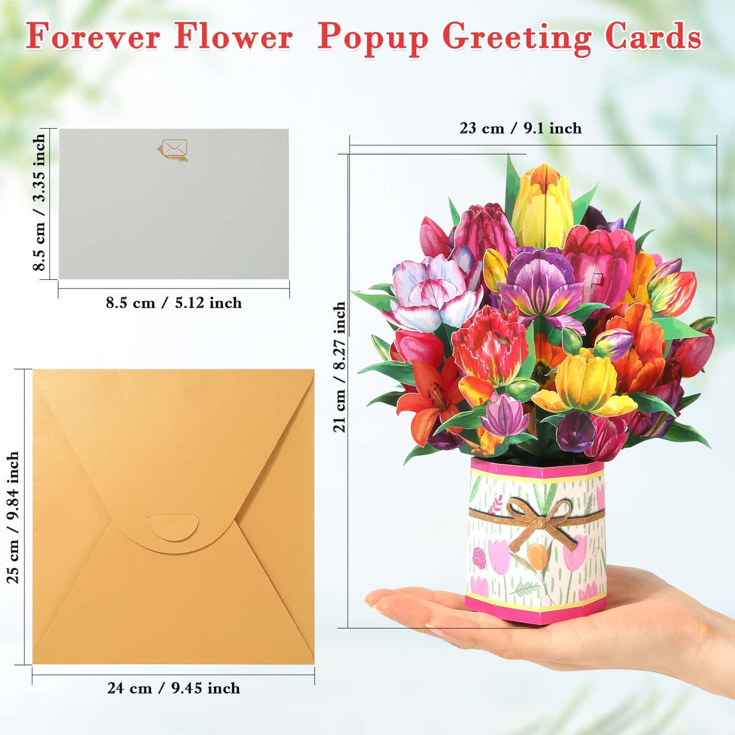 Tidponra Pop Up Card Women, 3D Flower Birthday Cards Popup Tulips Bouquet Get Well Soon Cards with Envelope and Note Card for Mother's Day, Anniversary, Birthday, Home Decor