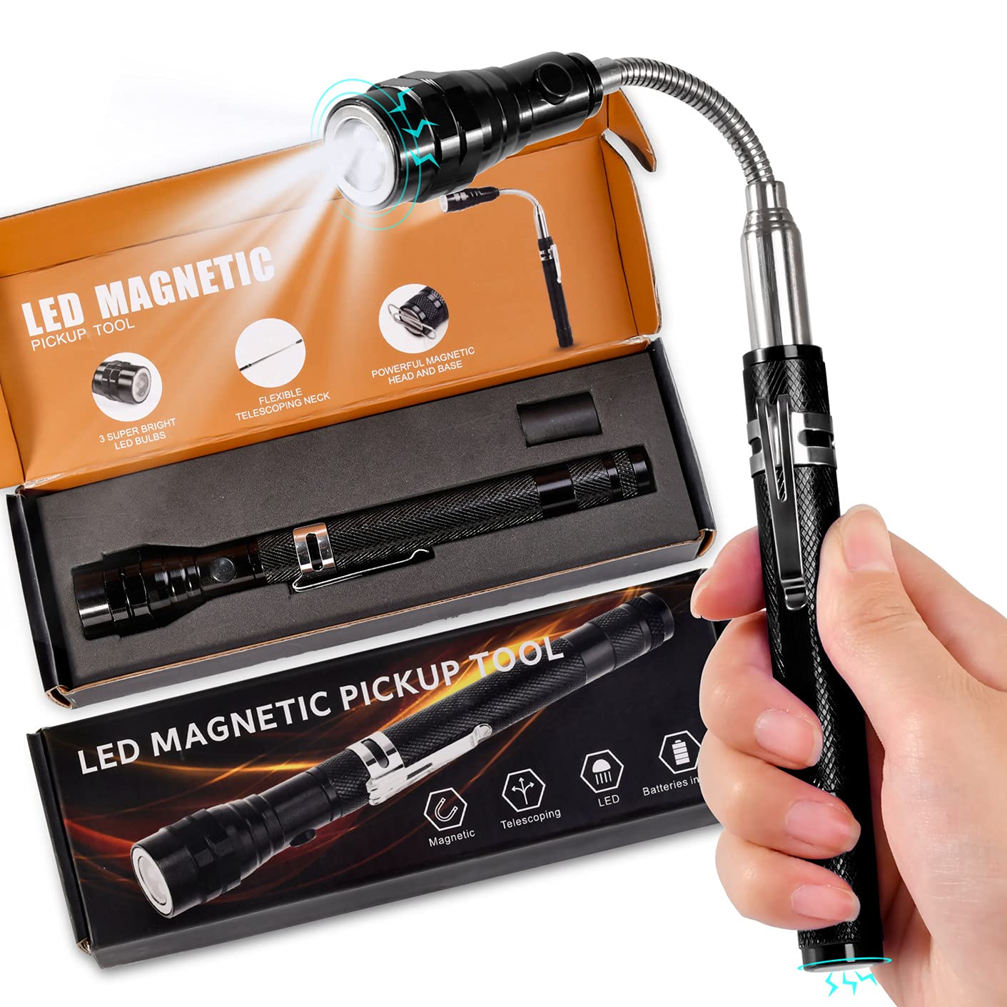 KUCHEY Magnetic Flashlight Fathers Day Dad Gifts for Men, Stocking Stuffers for Men Adults, Pickup Tool Cool Extendable Magnet Telescoping Gadgets Easter Birthday for Him Handyman