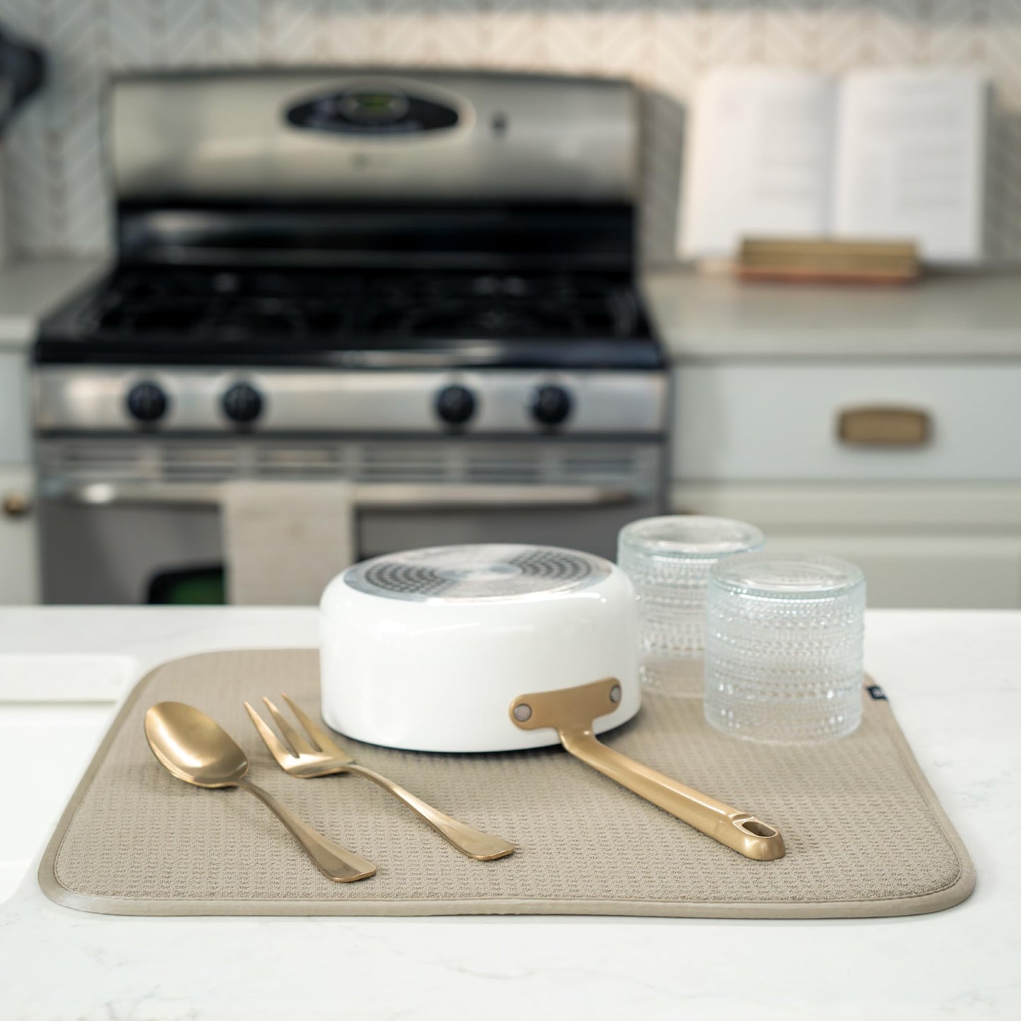 Dish Drying Mat 2 Pack, 16” x 18”, Absorbent Microfiber Kitchen Counter Mat, Dish Drying Pad for Dishes, Utensils, Pots and Pans, Large, Pure Cashmere