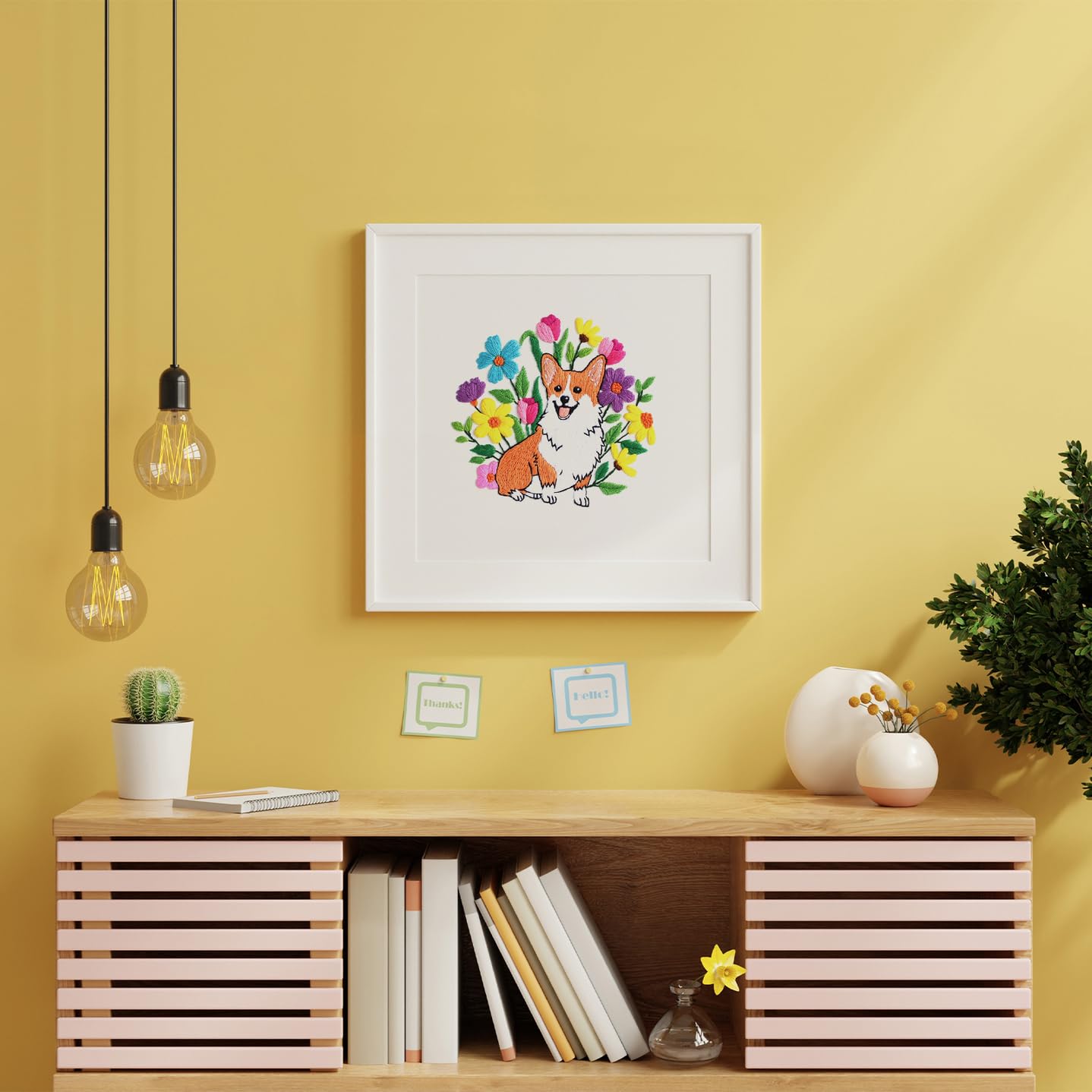 Louise Maelys Cute Dog Embroidery Kits for Beginners with Animal Flowers Pattern,Adults Starter Cross Stitch Kit DIY Needlepoint