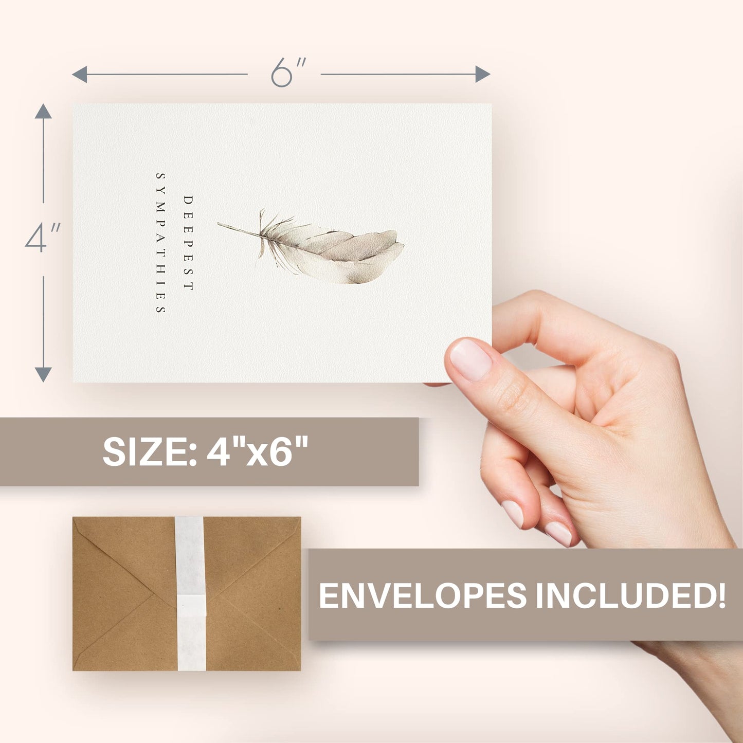 Beautiful Sympathy Cards Set of 20 with Envelopes and Stickers - Perfect Bulk Set To Express Your Condolences - Floral and Feather Assortment w/a Simple Heartfelt Note