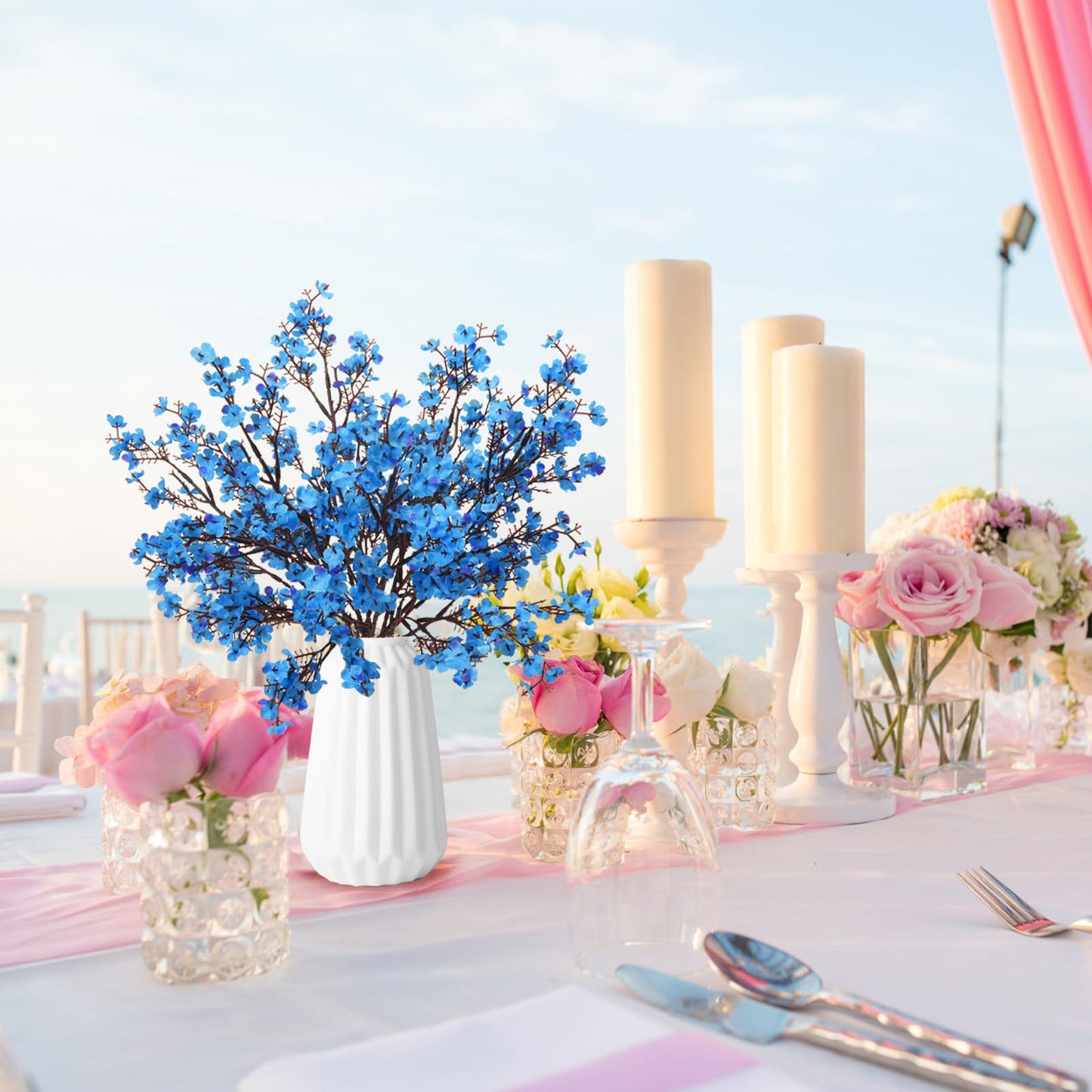 AILANDA 6 Bundles Baby Breath Flowers Artificial Bulk Fake Gypsophila Bouquets Sky Blue Real Touch Silk Floral Arrangements for Table Centerpieces Wedding Home Farmhouse Party DIY Decor