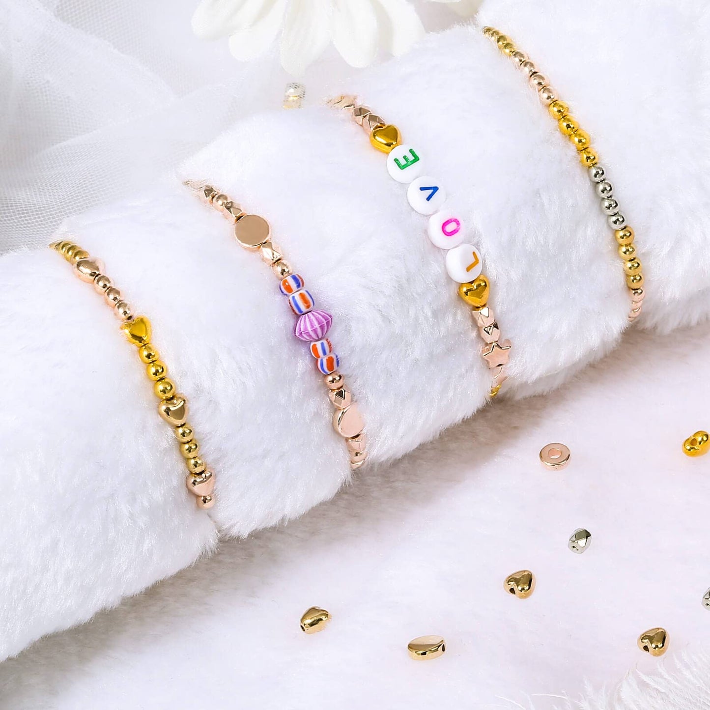 2160 Pieces Gold Spacer Beads Set, Assorted Round Star Gold Beads for Bracelet Jewelry Making(Gold, Sliver, Rose Gold, KC Gold)