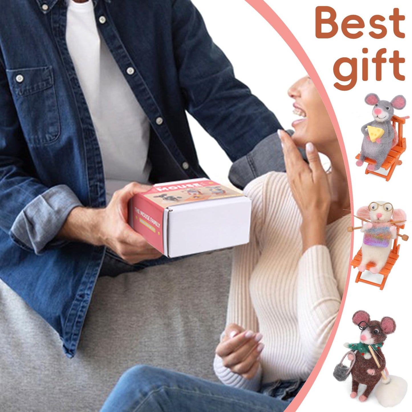 Mouse Family Needle Felting Kit,Needle Felting Starter Kit, Mice Felting Kit for Beginner Adults with Felting Supplies and Instructions for DIY Felting