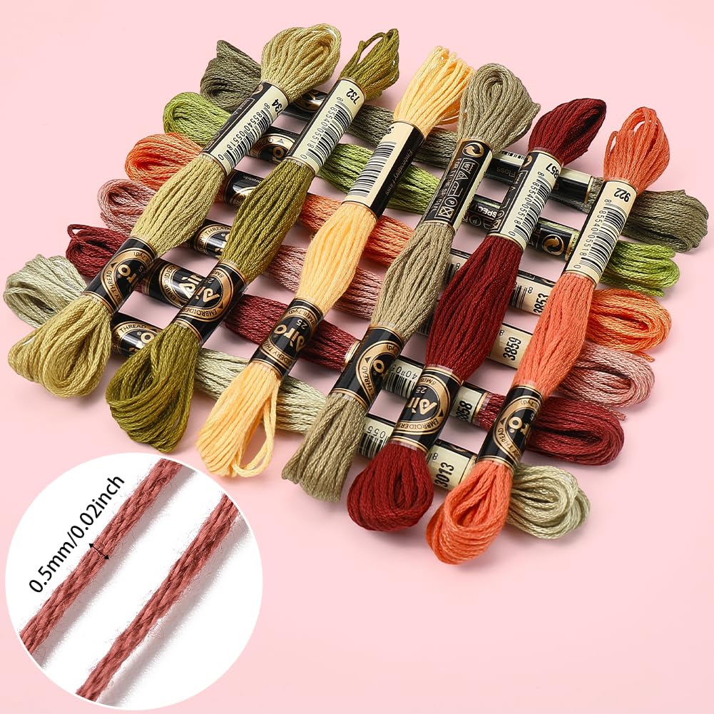 12 Skeins 105 Yards Embroidery Floss Thread Bulk Variegated Floss 6 Strands Green Orange Friendship Bracelet String Cross Stitch Threads for Jewelry Making Bracelet Stitching Craft Supply