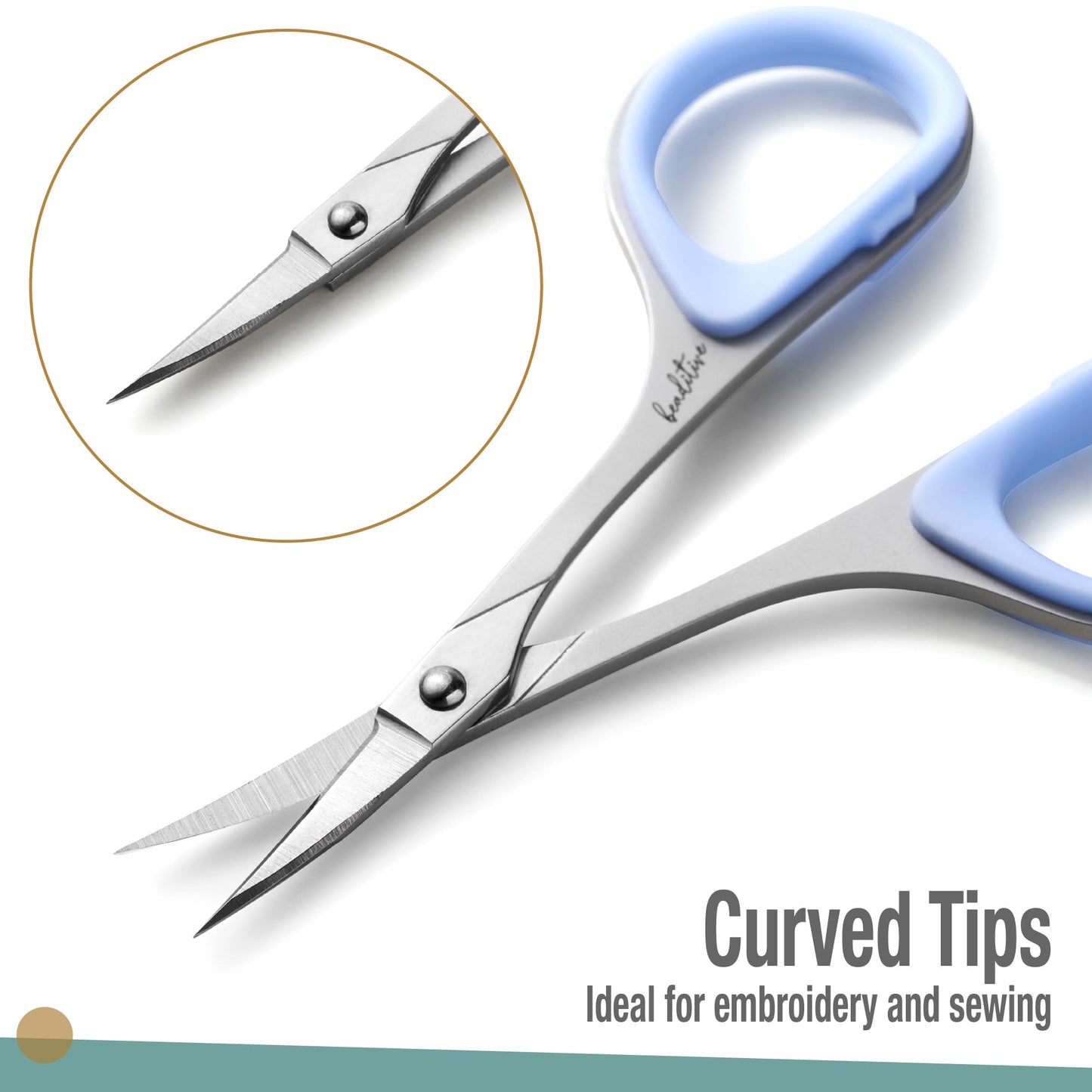Sewing and Embroidery Scissors Set (2 pcs) Curved and Straight, Sharp, Stainless-Steel Design | Precision Tips, Ergonomic Rubber Handle Grip | Small, Compact DIY Use (Extra Sharp)