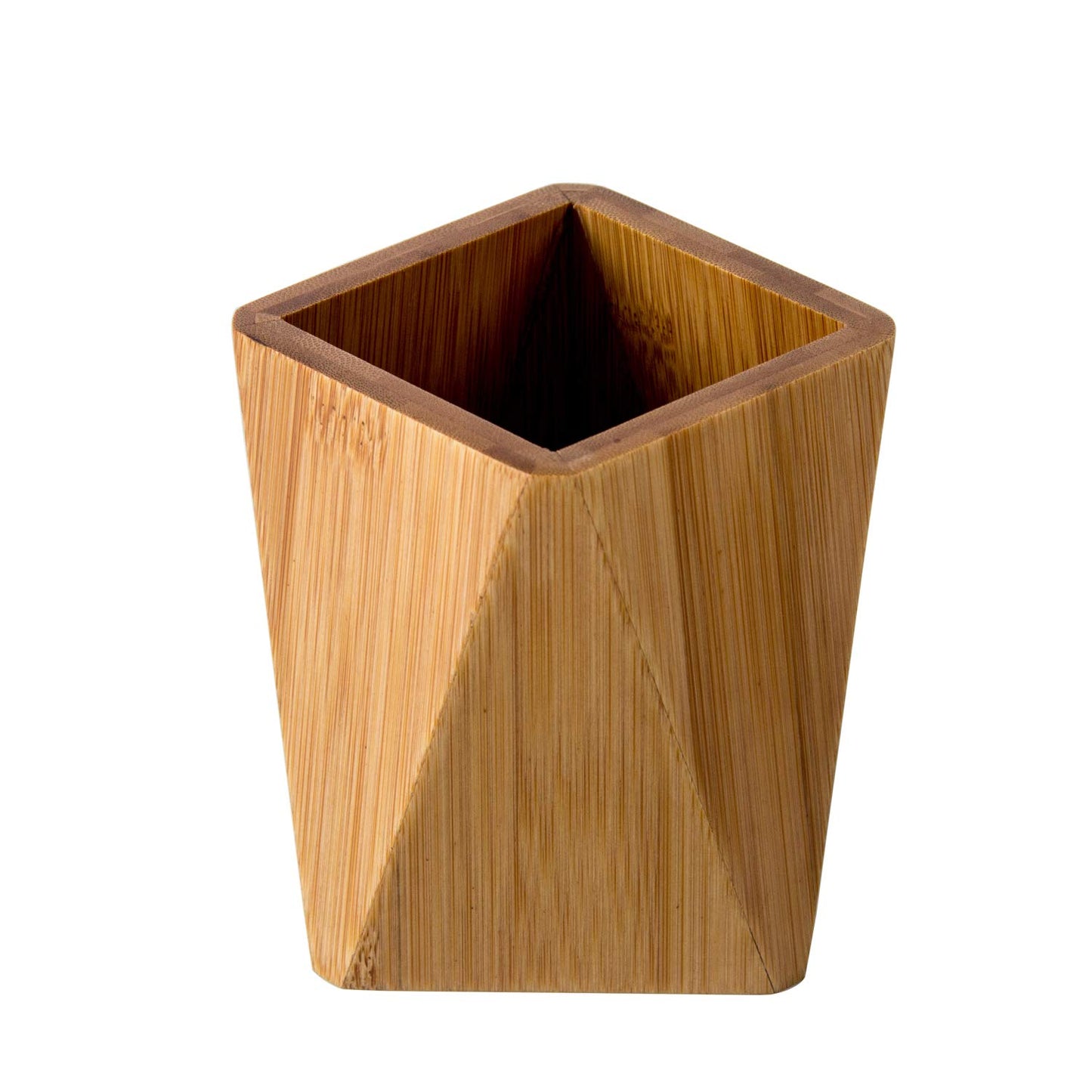 Bamboo Wood Pen Holder Stand for Desk Geometric Pencil Cup Pot Cute Desktop Office Supplies, Makeup Brushes Organizer (Bamboo)