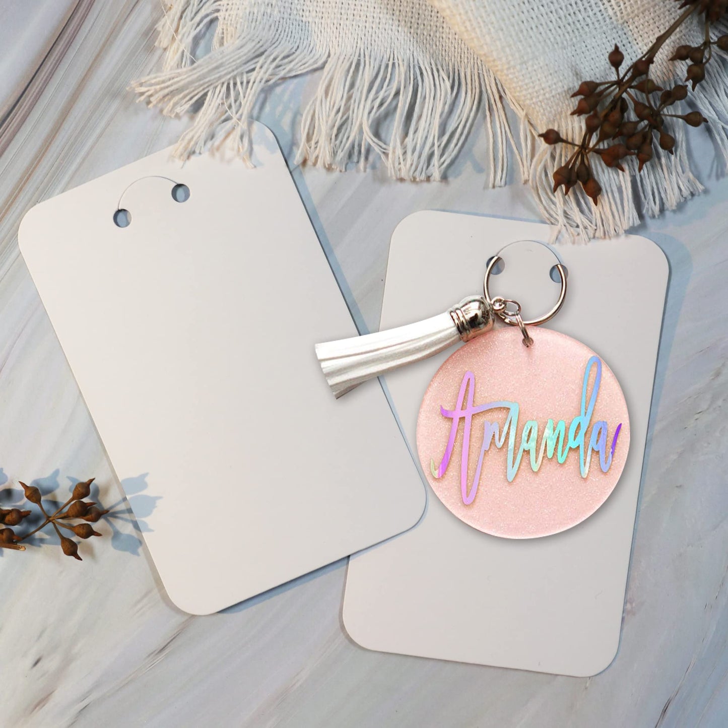 Temlum 100 Pcs Keychain Display Cards with Self-Sealing Bags, 3'' x 4.7'' Keychain Cards Holder for Display Keyring Cards Jewelry Packaging Supplies (White)